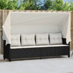 Provira Ligbed met luifel en kussens poly rattan zwart