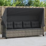 Provira Ligbed met luifel en kussens poly rattan grijs