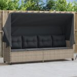 Provira Ligbed met luifel en kussens poly rattan lichtgrijs