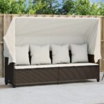 Provira Ligbed met luifel en kussens poly rattan bruin