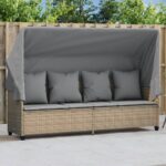 Provira Ligbed met luifel en kussen poly rattan beige