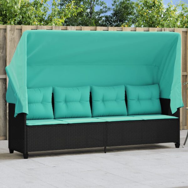 Provira Ligbed met luifel en kussens poly rattan zwart