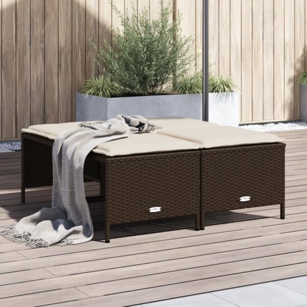 Provira Tuinkrukken met kussens 4 st poly rattan bruin