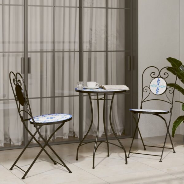 Provira Bistroset mozaïek ijzer en keramiek blauw en wit