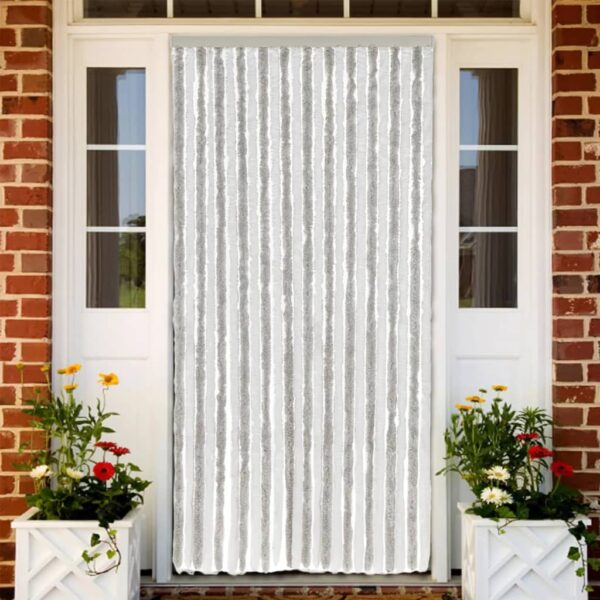 Provira Vliegengordijn 100x230 cm chenille lichtgrijs en wit