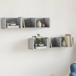Provira Wandkasten 2 st 75x18x16,5 cm bewerkt hout betongrijs