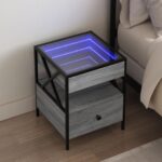 Provira Nachtkastje met Infinity LED 40x40x51 cm grijs sonoma eiken