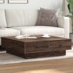 Provira Salontafel 90x90x28 cm bewerkt hout bruin eikenkleur