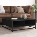 Provira Salontafel 80x80x30 cm bewerkt hout en metaal zwart
