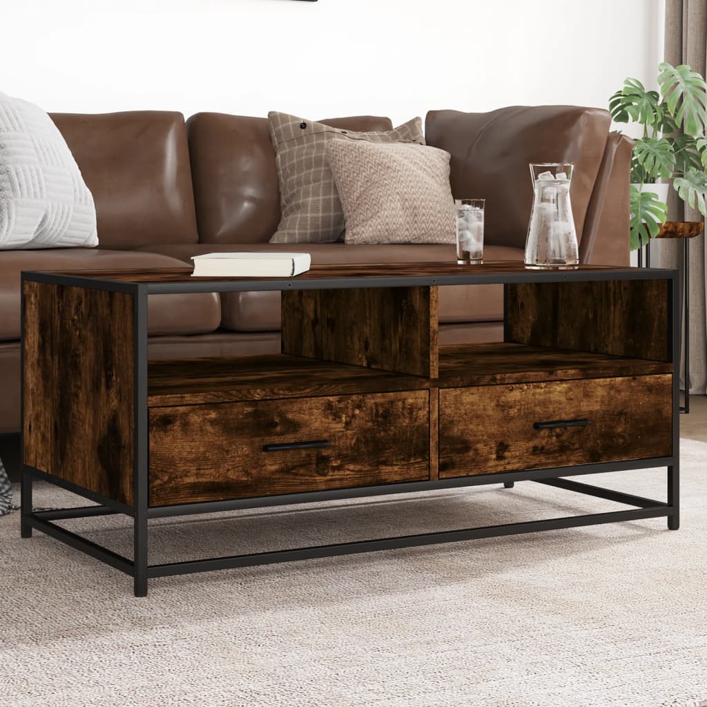 8721102838453_m_en_hd_1 Provira Salontafel 100x50x45 cm bewerkt hout en metaal gerookt eiken - Image 1