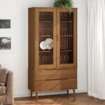 Provira Vitrinekast MOLDE 90x35x175 cm massief grenenhout bruin