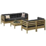 Provira 6-delige Loungeset met kussens geïmpregneerd grenenhout