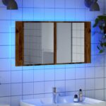 Provira Spiegelkast LED 90x12x45 cm bewerkt hout oud houtkleurig