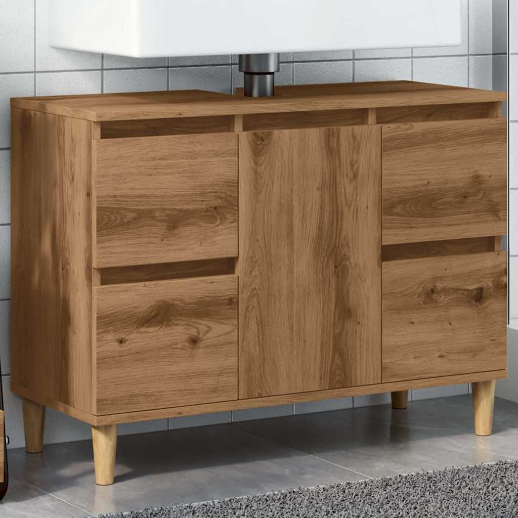 8721158443762_m_en_hd_1 Provira Wastafelkast 80x33x60 cm bewerkt hout artisanaal eikenkleur - Image 1