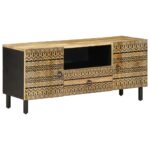 Provira Tv-meubel 105x33,5x46 cm massief ruw mangohout zwart