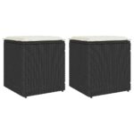Provira Tuinkrukken met kussens 2 st 40x40x43 cm poly rattan zwart