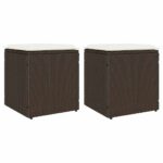 Provira Tuinkrukken met kussens 2 st 40x40x43 cm poly rattan bruin