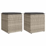 Provira Tuinkrukken met kussens 2 st 40x40x43 cm poly rattan lichtgrijs