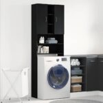 Provira Wasmachinekast 64x25,5x190 cm zwart eikenkleur