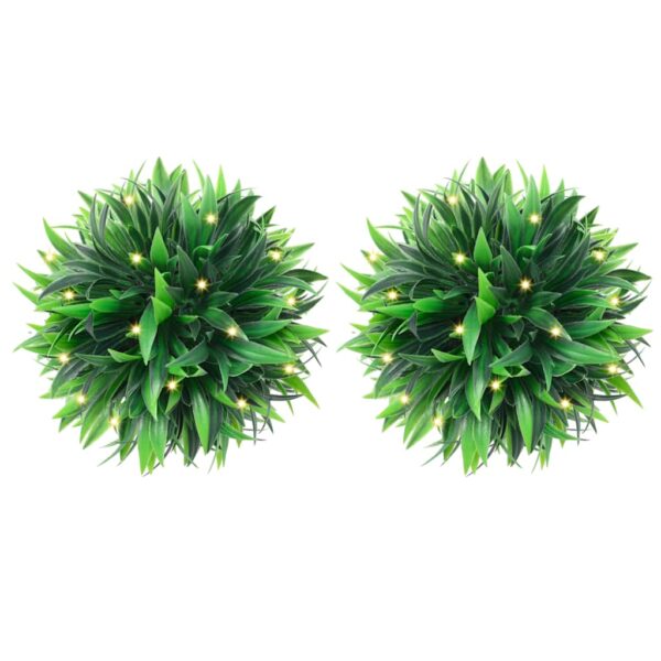 Provira Kunstbuxusballen met LED-verlichting 2 st 20 cm groen