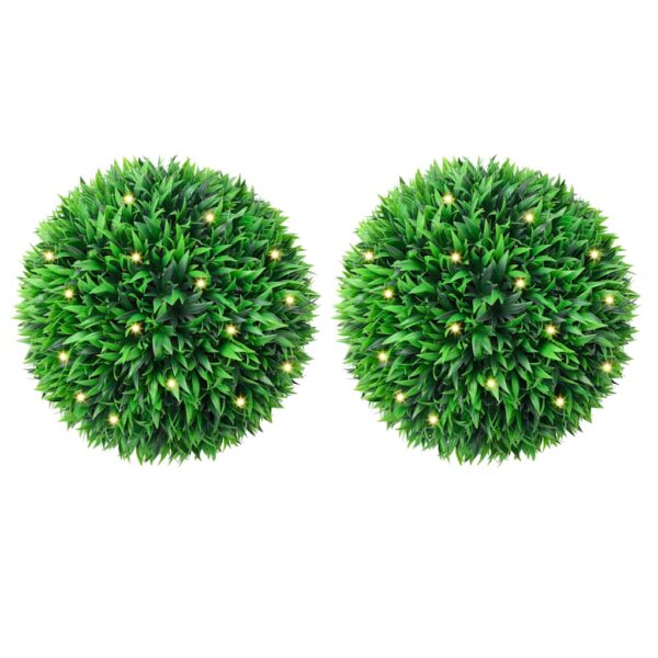 Provira Kunstbuxusballen met LED-verlichting 2 st 38 cm groen