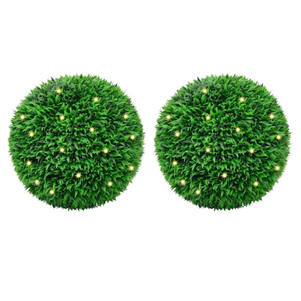 Provira Kunstbuxusballen met LED-verlichting 2 st 55 cm groen