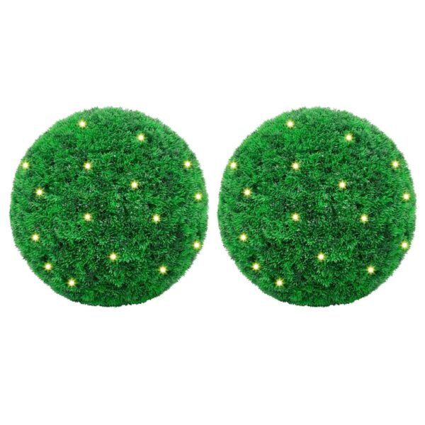 Provira Kunstbuxusballen met LED-verlichting 2 st 45 cm groen